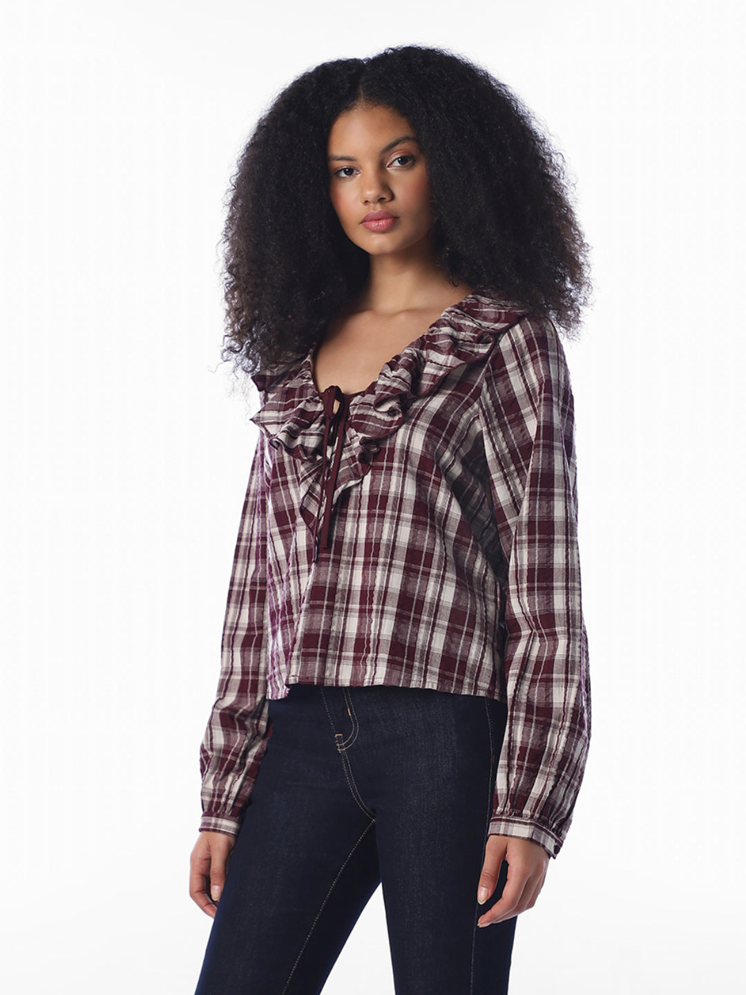 Brown Check Frill Shirt