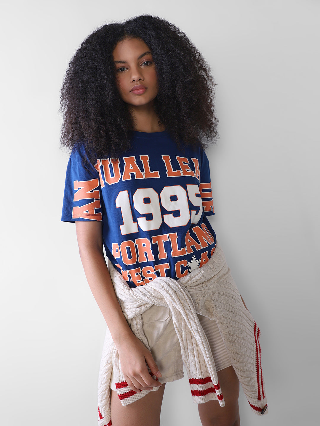 Blue Printed Relaxed Fit T-Shirt