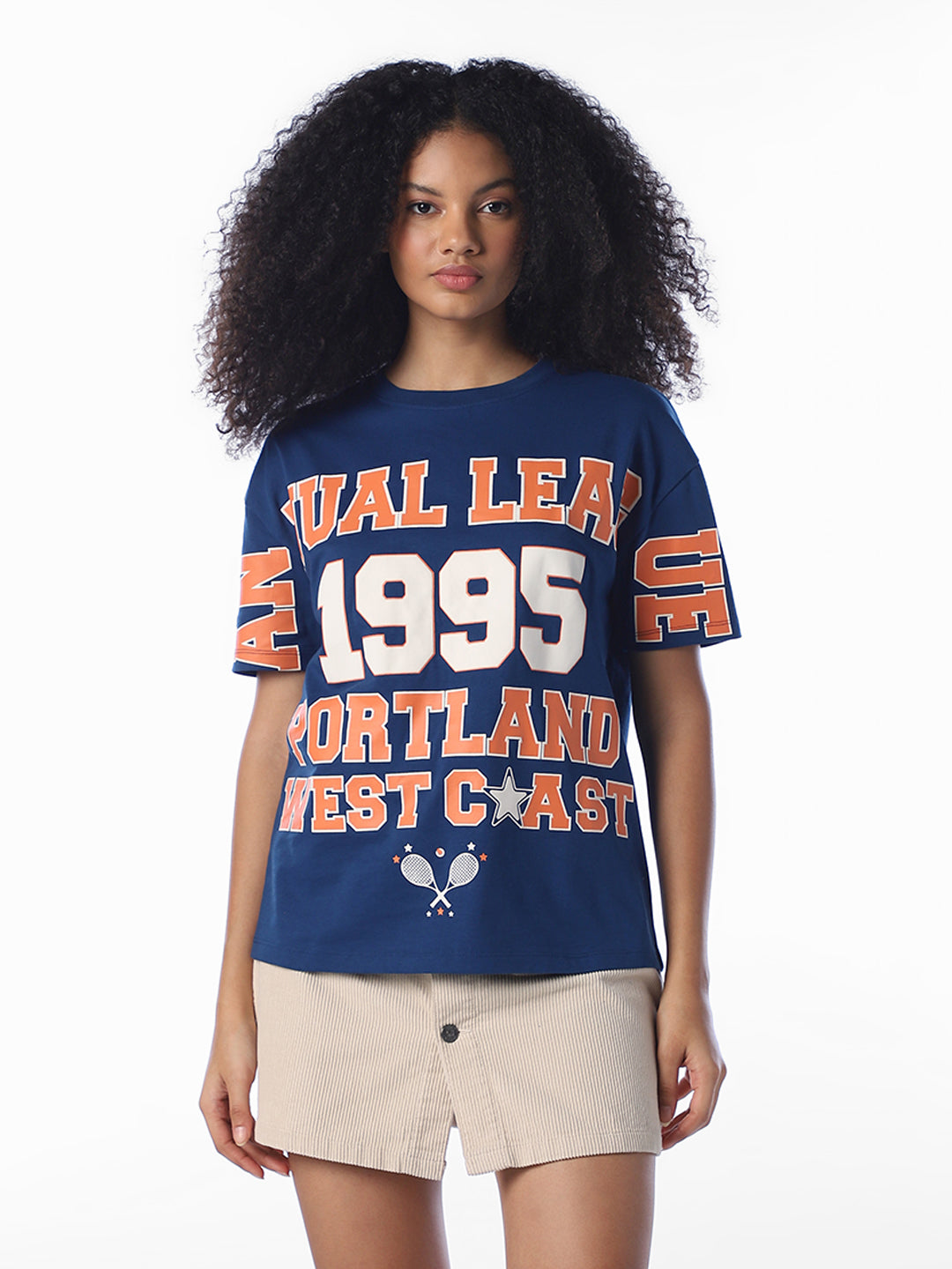 Blue Printed Relaxed Fit T-Shirt