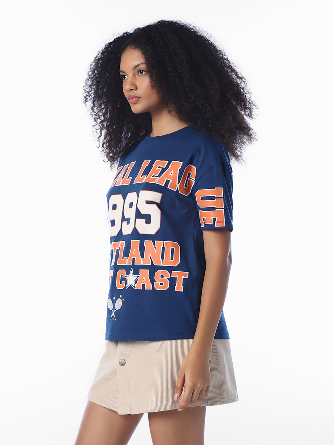 Blue Printed Relaxed Fit T-Shirt