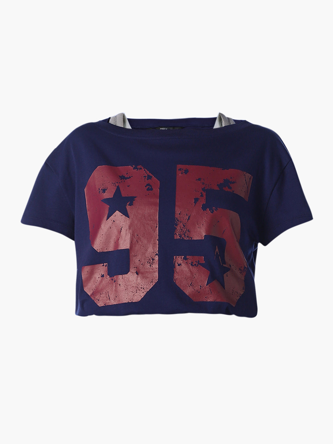 Navy Blue Printed Cropped T-Shirt