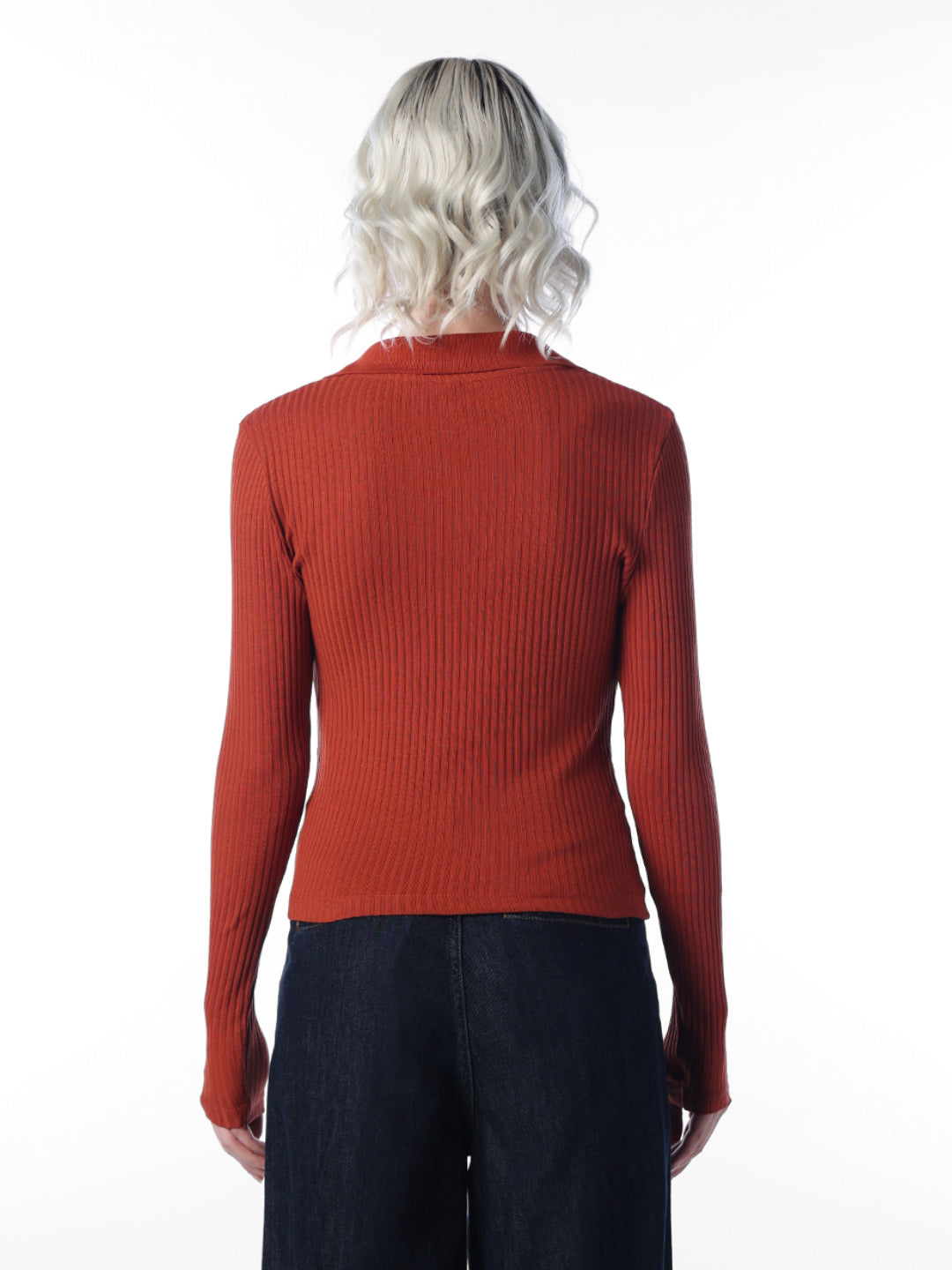 Ribbed Polo Knit Top