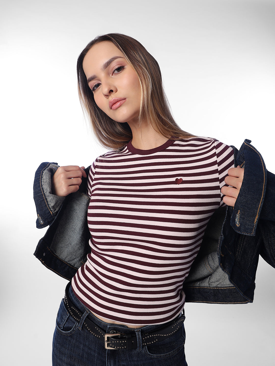 Maroon Striped O-Neck T-shirt