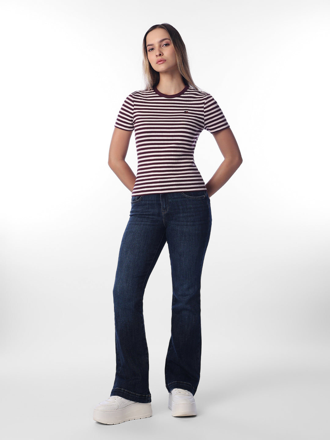 Maroon Striped O-Neck T-shirt