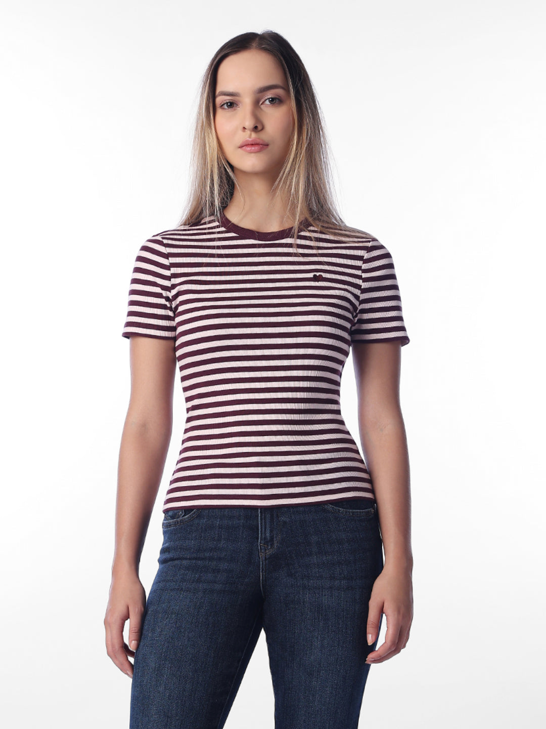 Maroon Striped O-Neck T-shirt
