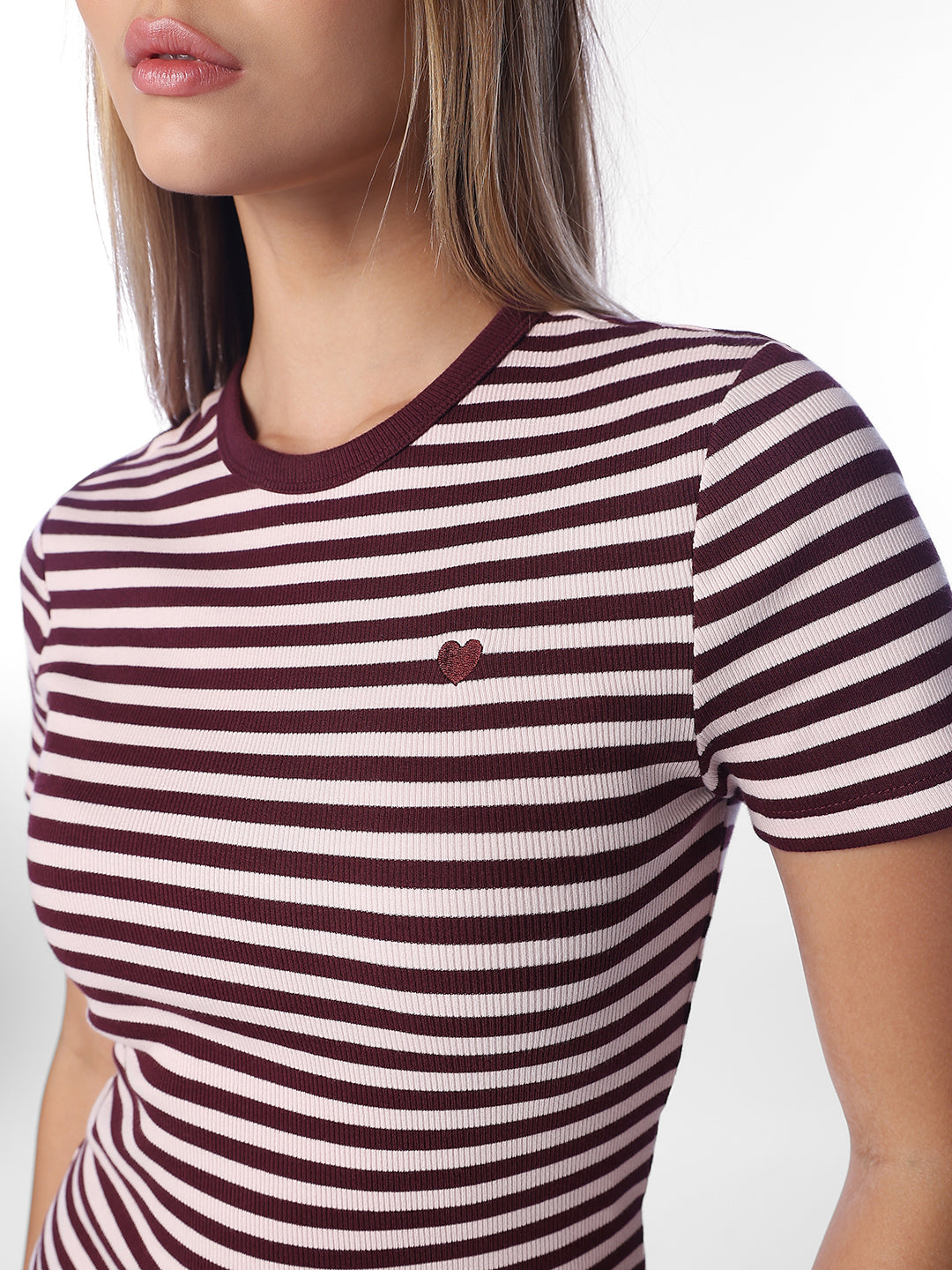 Maroon Striped O-Neck T-shirt