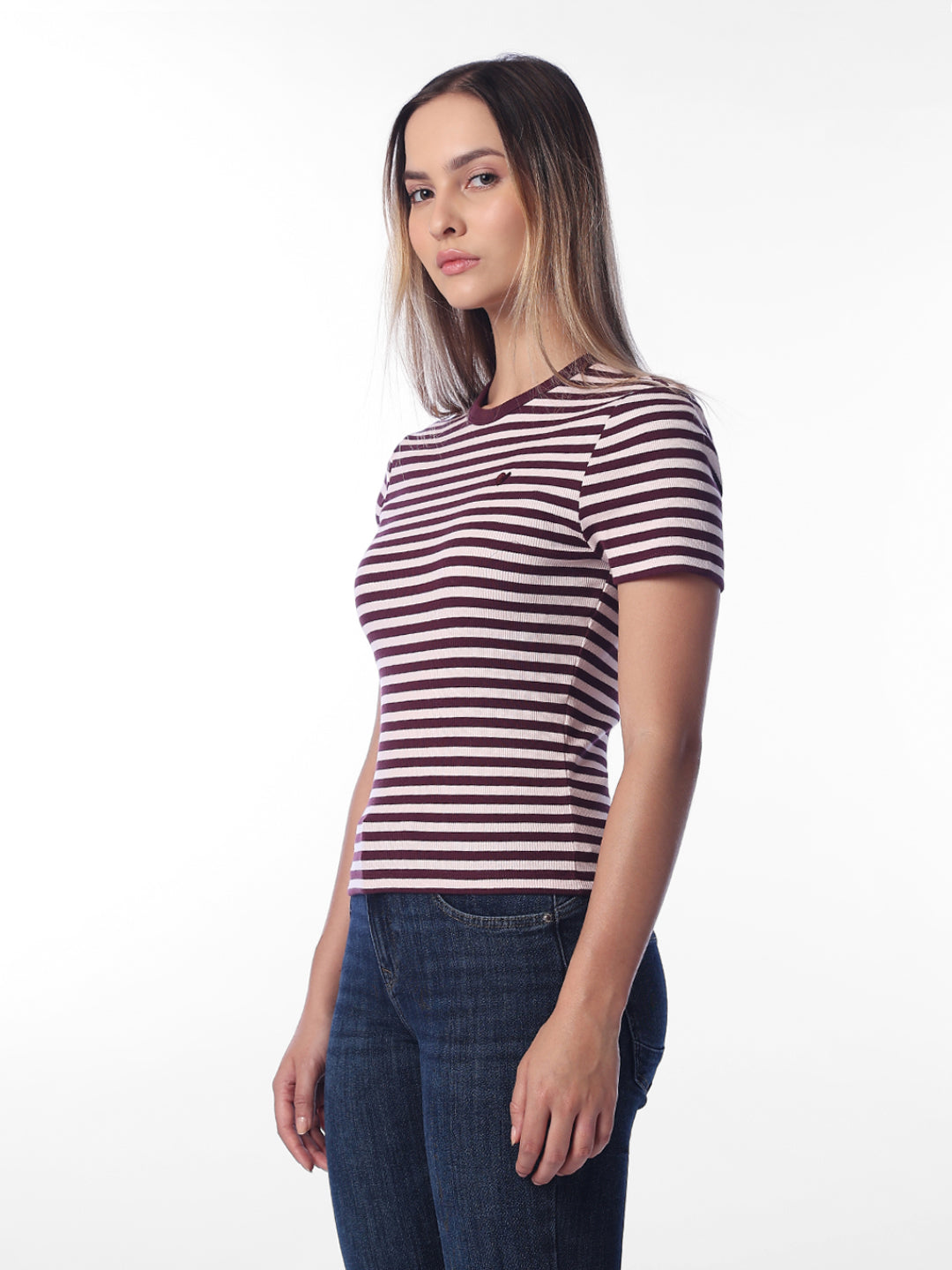 Maroon Striped O-Neck T-shirt