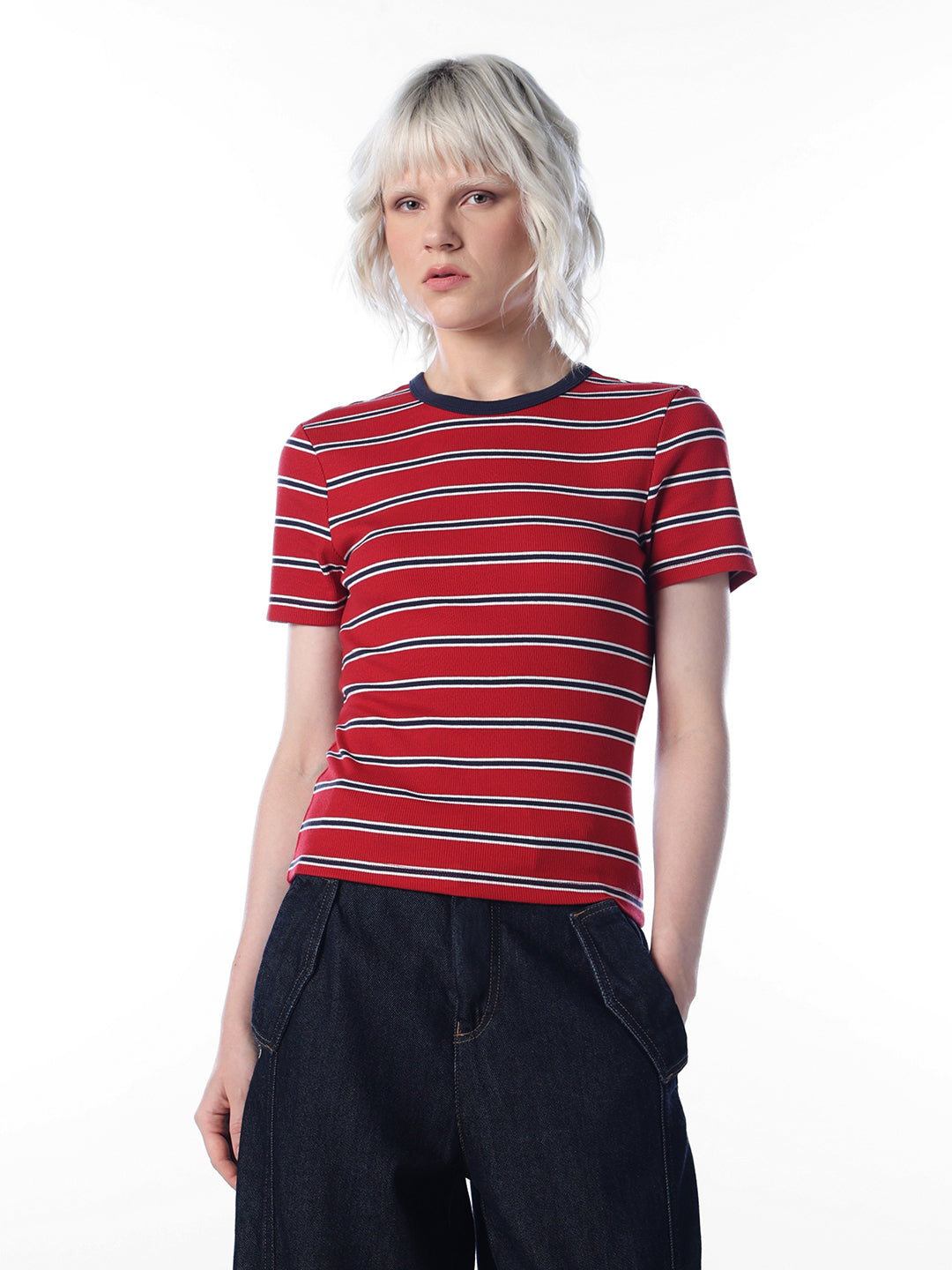 Red Striped O-Neck T-shirt