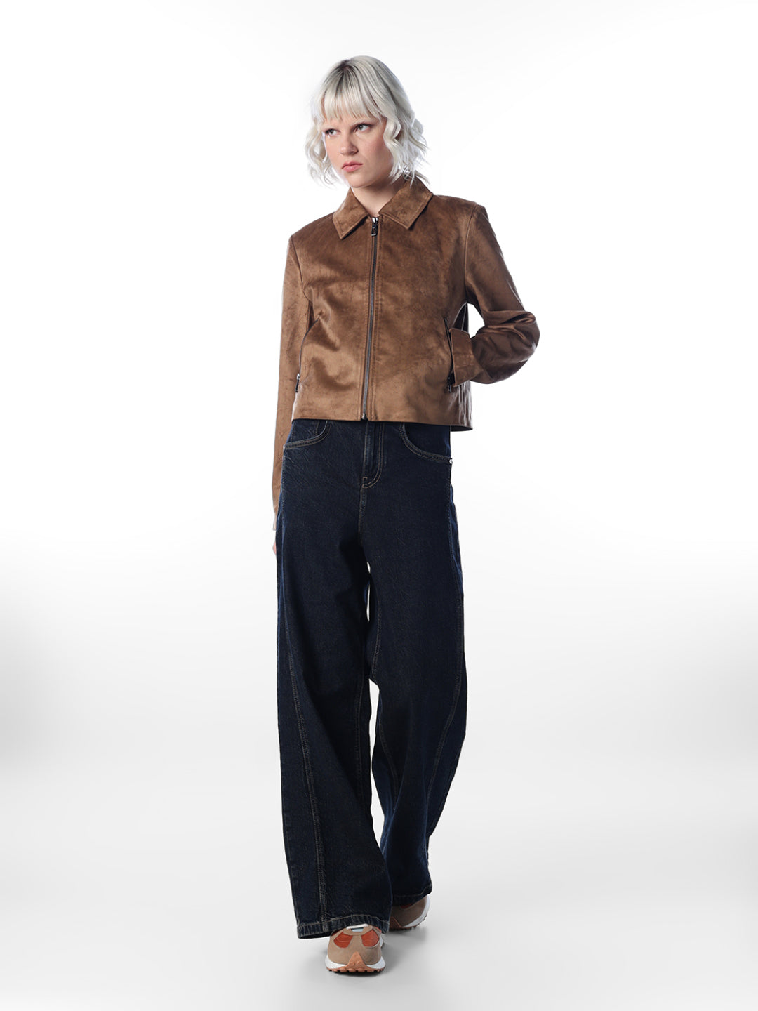 Brown FAUX SUEDE ZIP JACKET