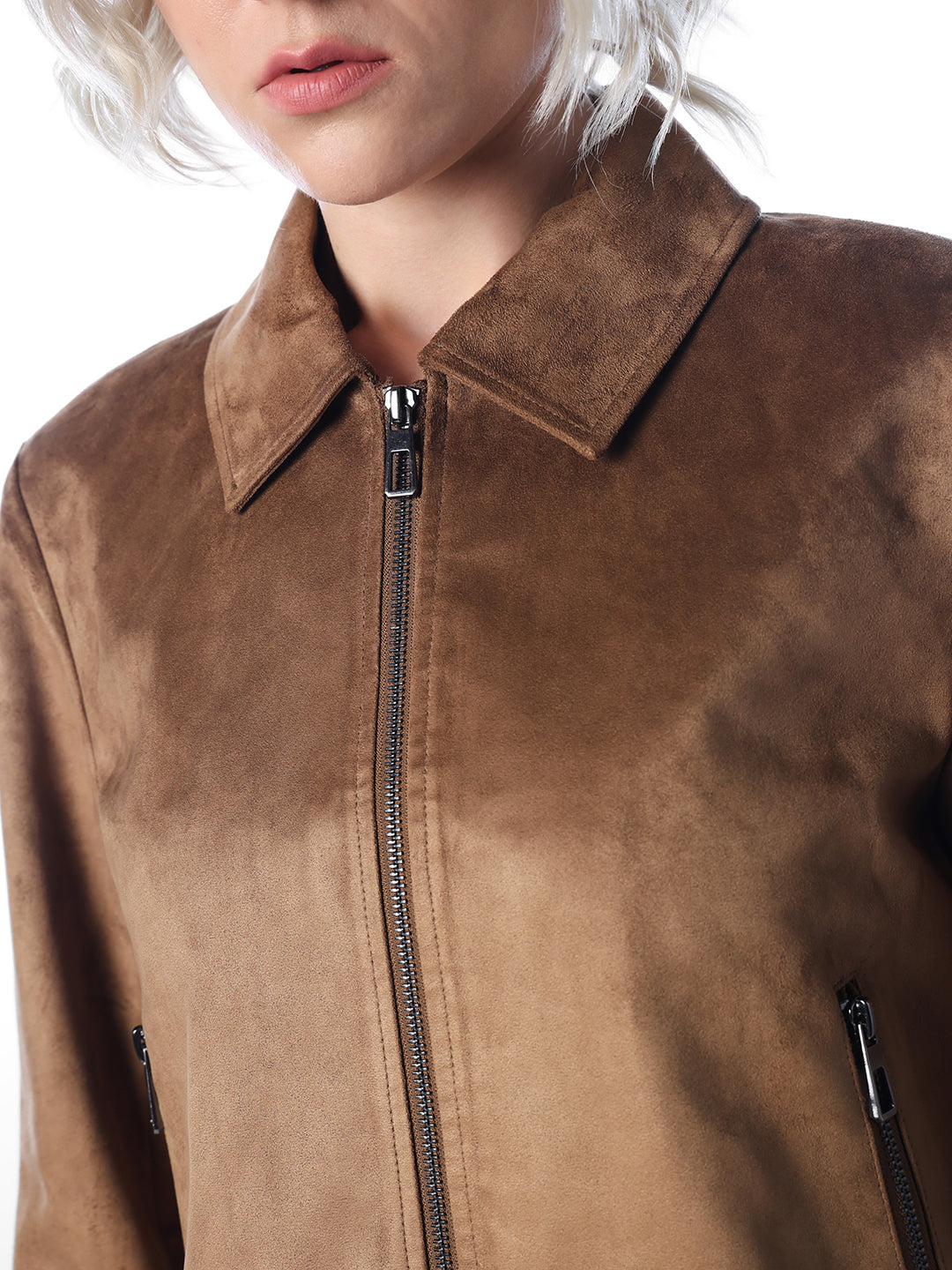 Brown FAUX SUEDE ZIP JACKET
