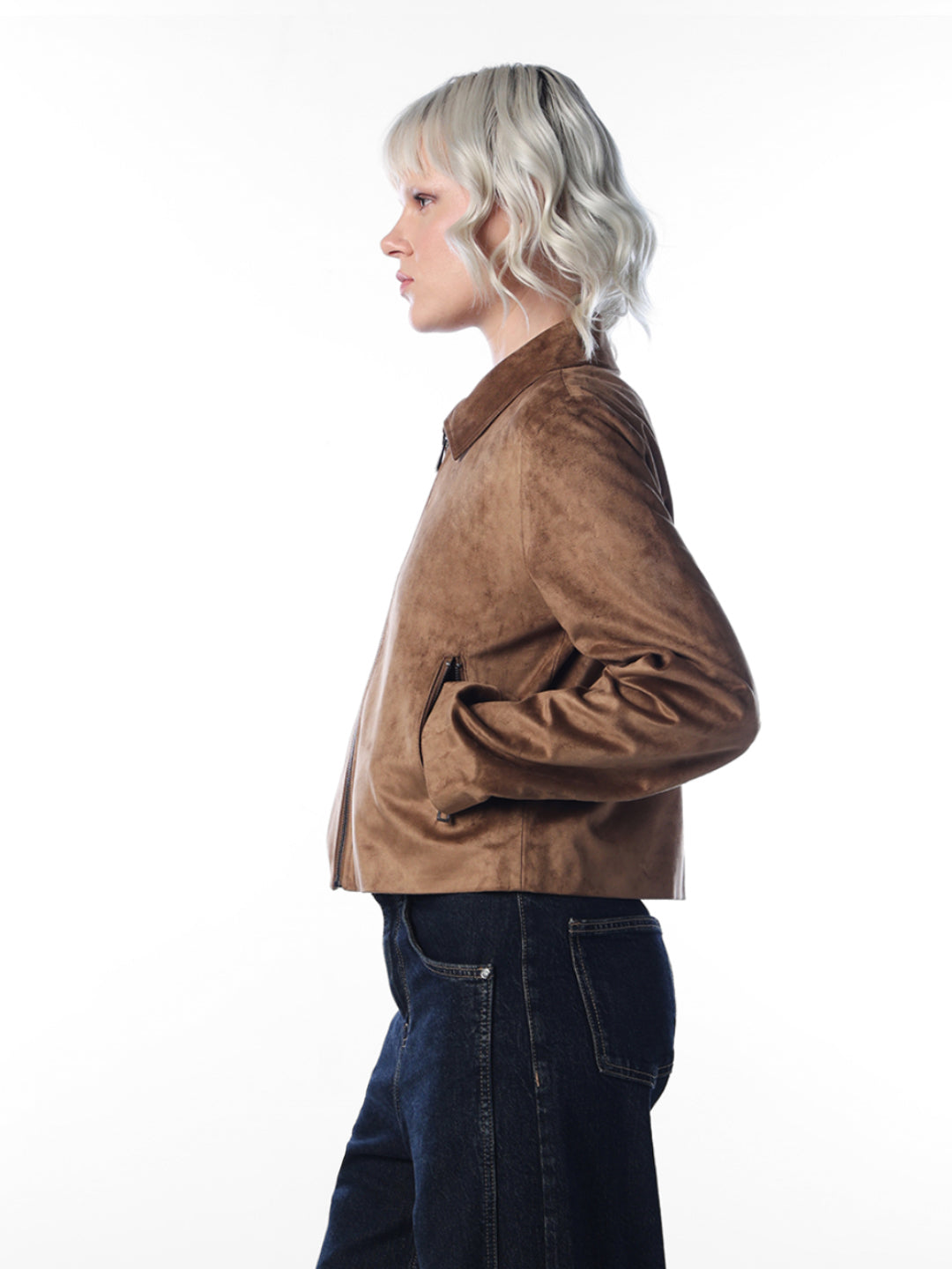 Brown FAUX SUEDE ZIP JACKET