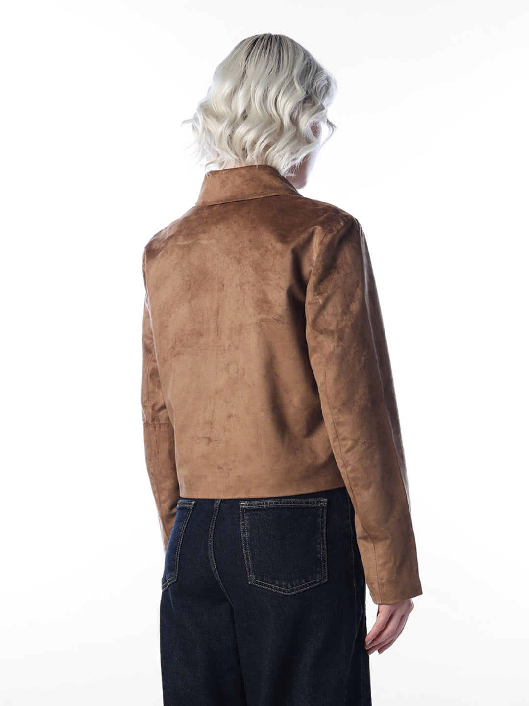 Brown FAUX SUEDE ZIP JACKET