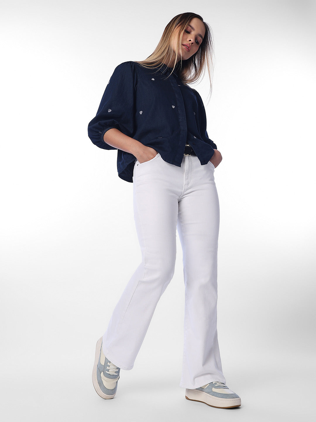 White High Rise Flared Jeans