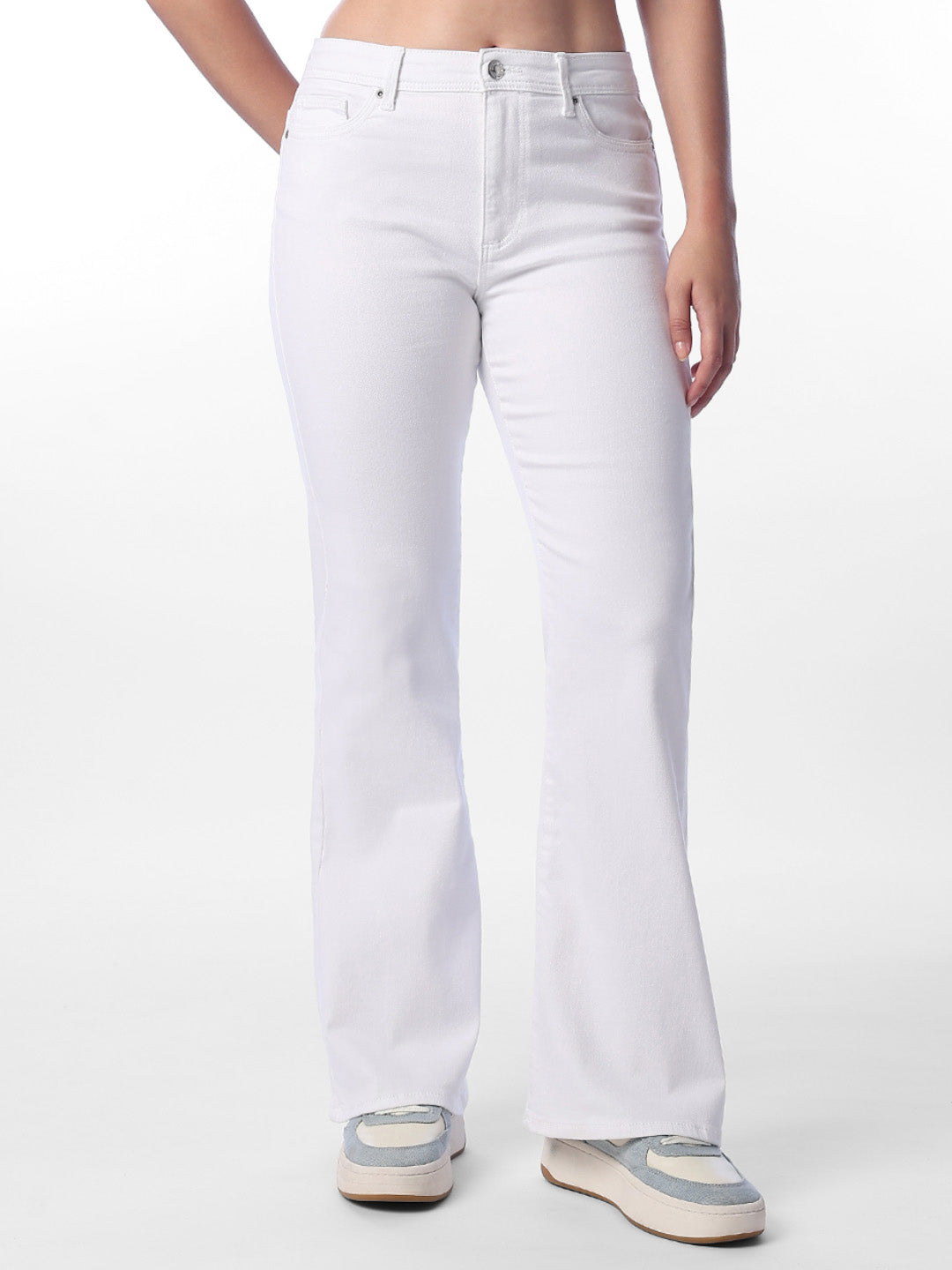 White High Rise Flared Jeans