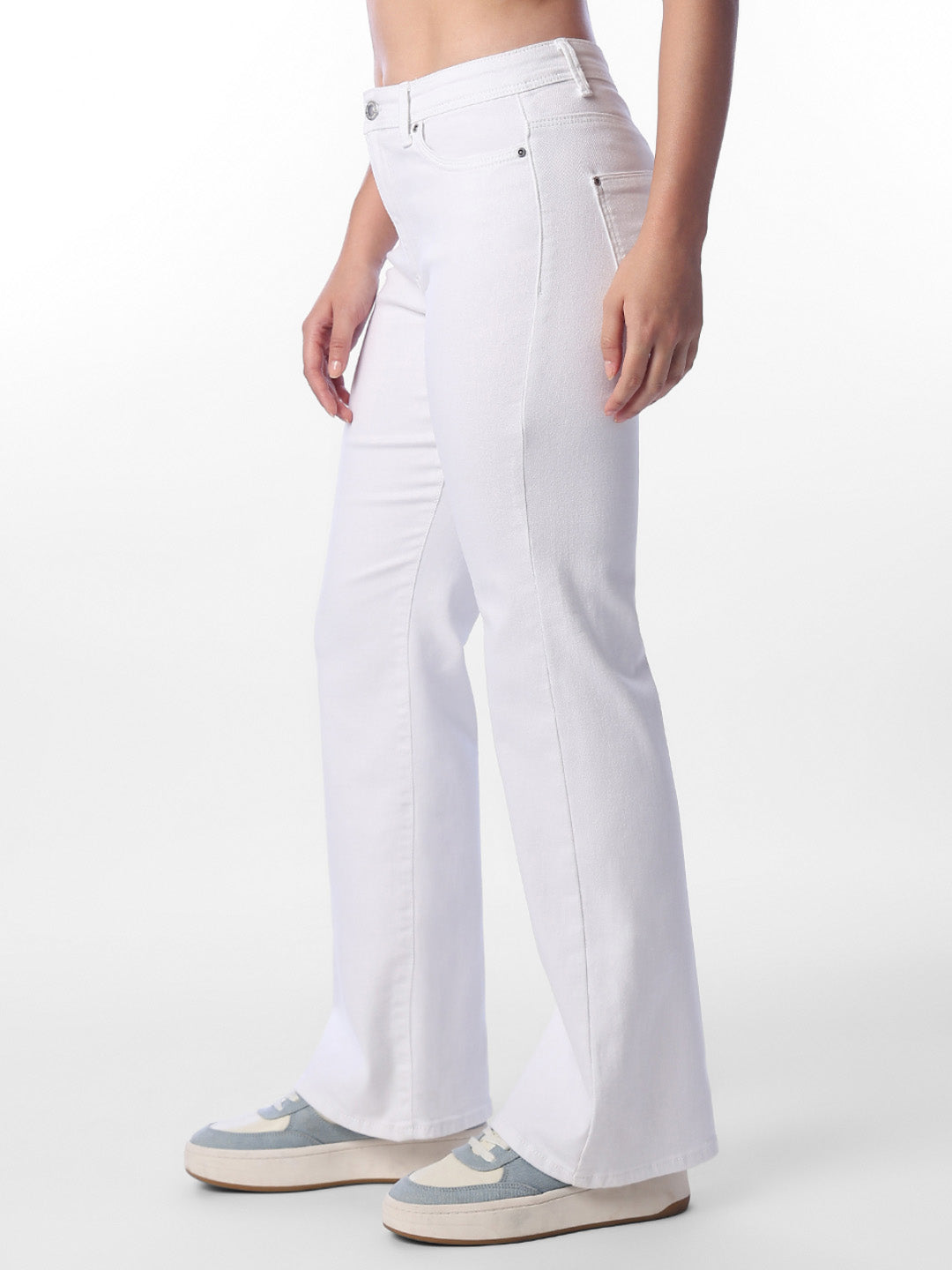 White High Rise Flared Jeans