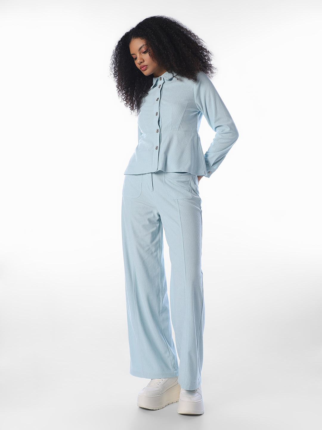 Blue High Rise Regular Fit Pants