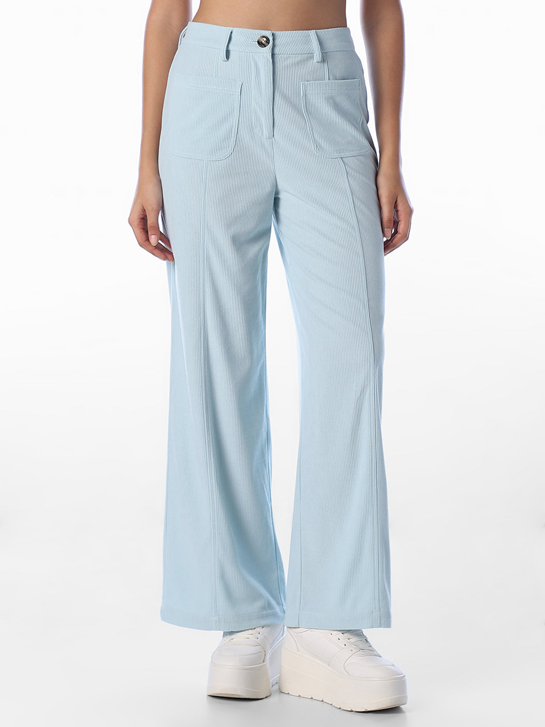 Blue High Rise Regular Fit Pants