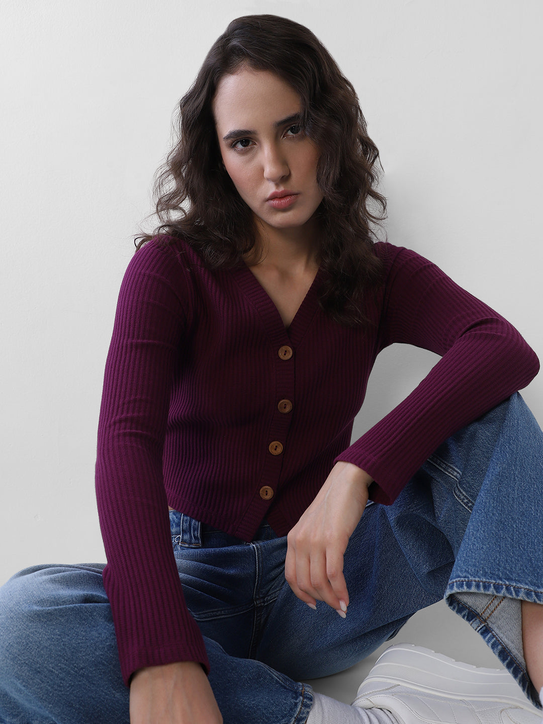 Maroon Cropped Knit Top