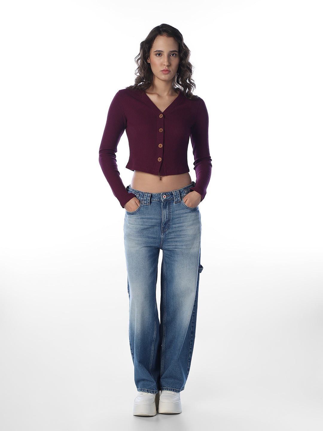 Maroon Cropped Knit Top
