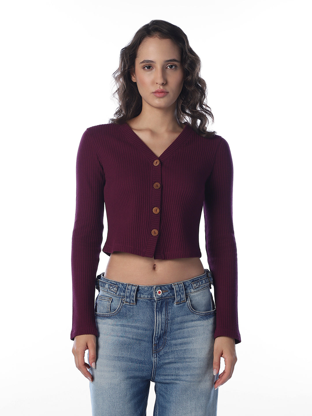Maroon Cropped Knit Top