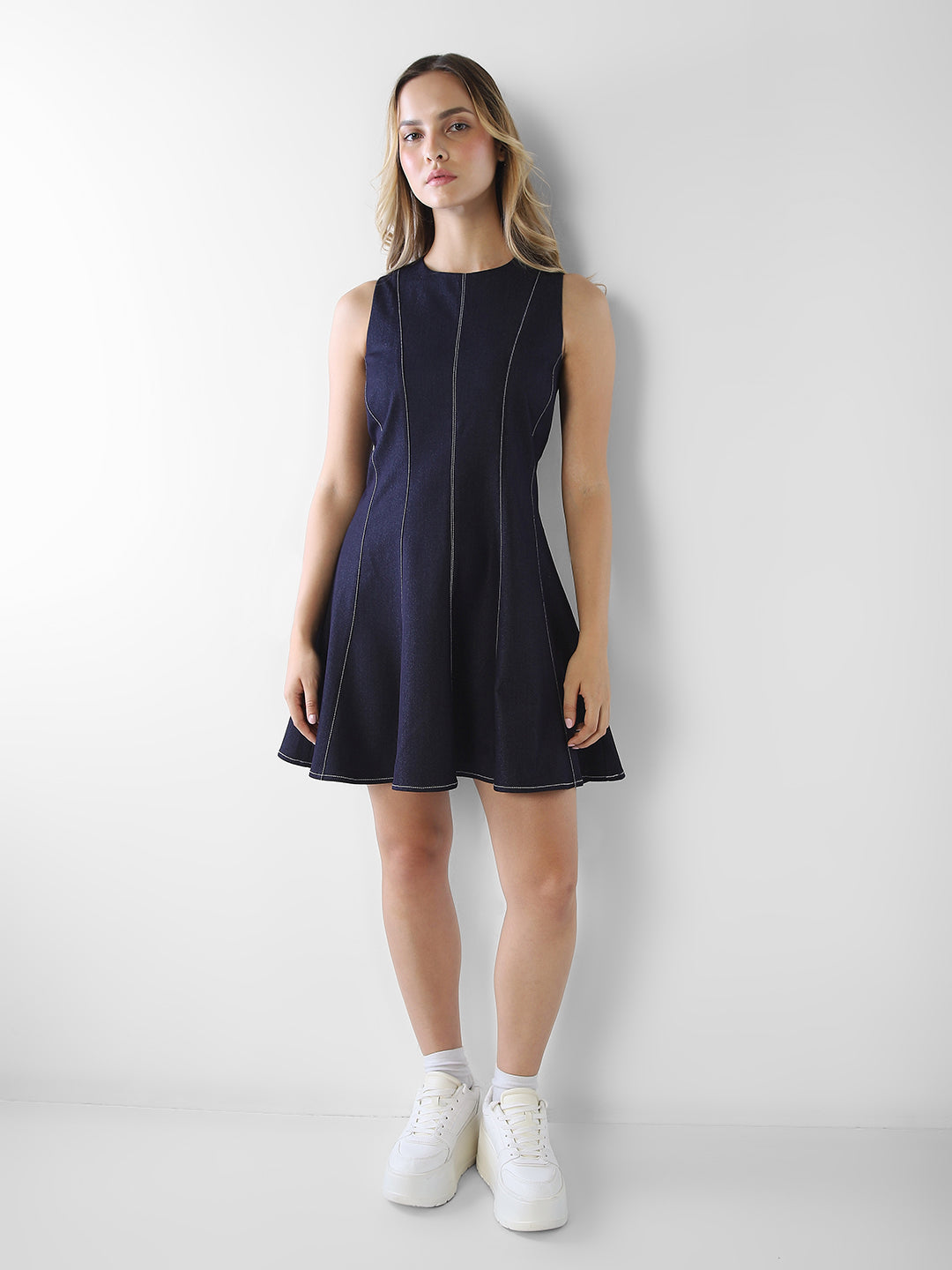 Navy Blue Fit & Flare Mini Dress