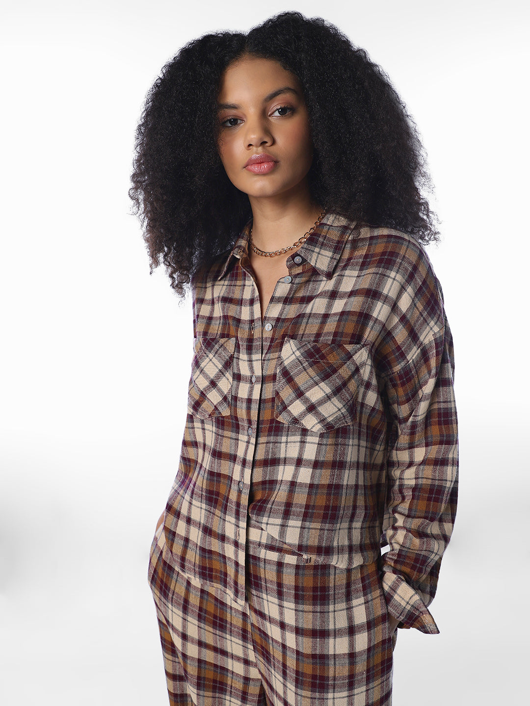 Brown Check Oversized Shirt