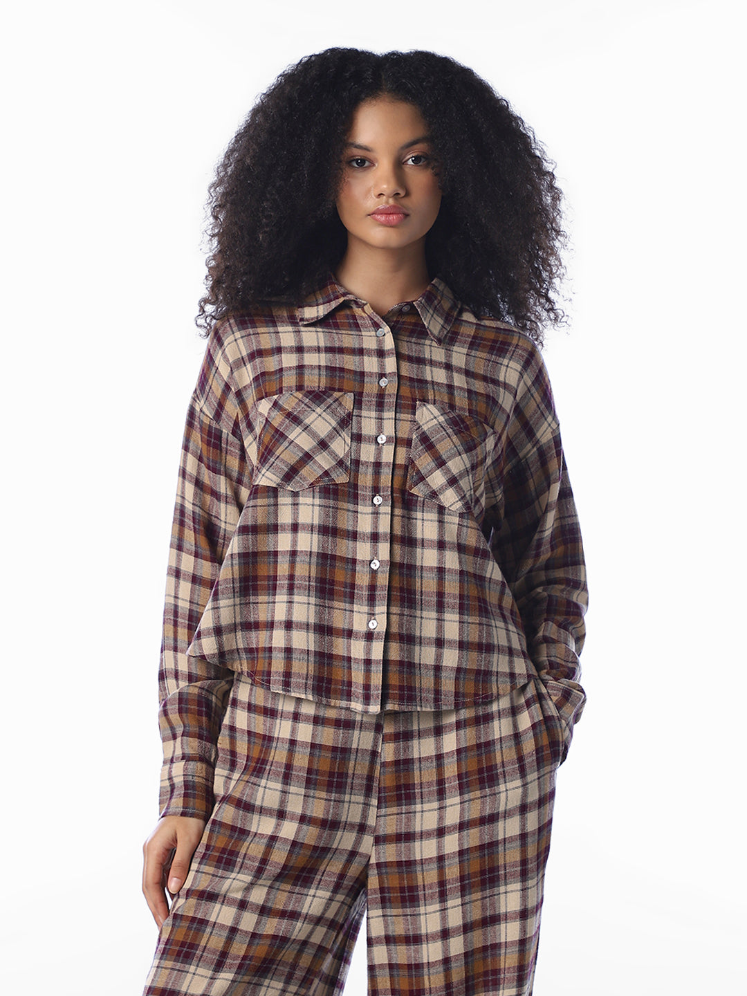 Brown Check Oversized Shirt