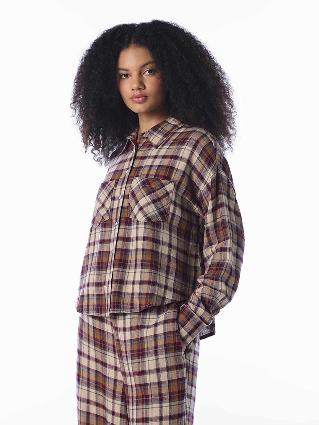 Brown Check Oversized Shirt