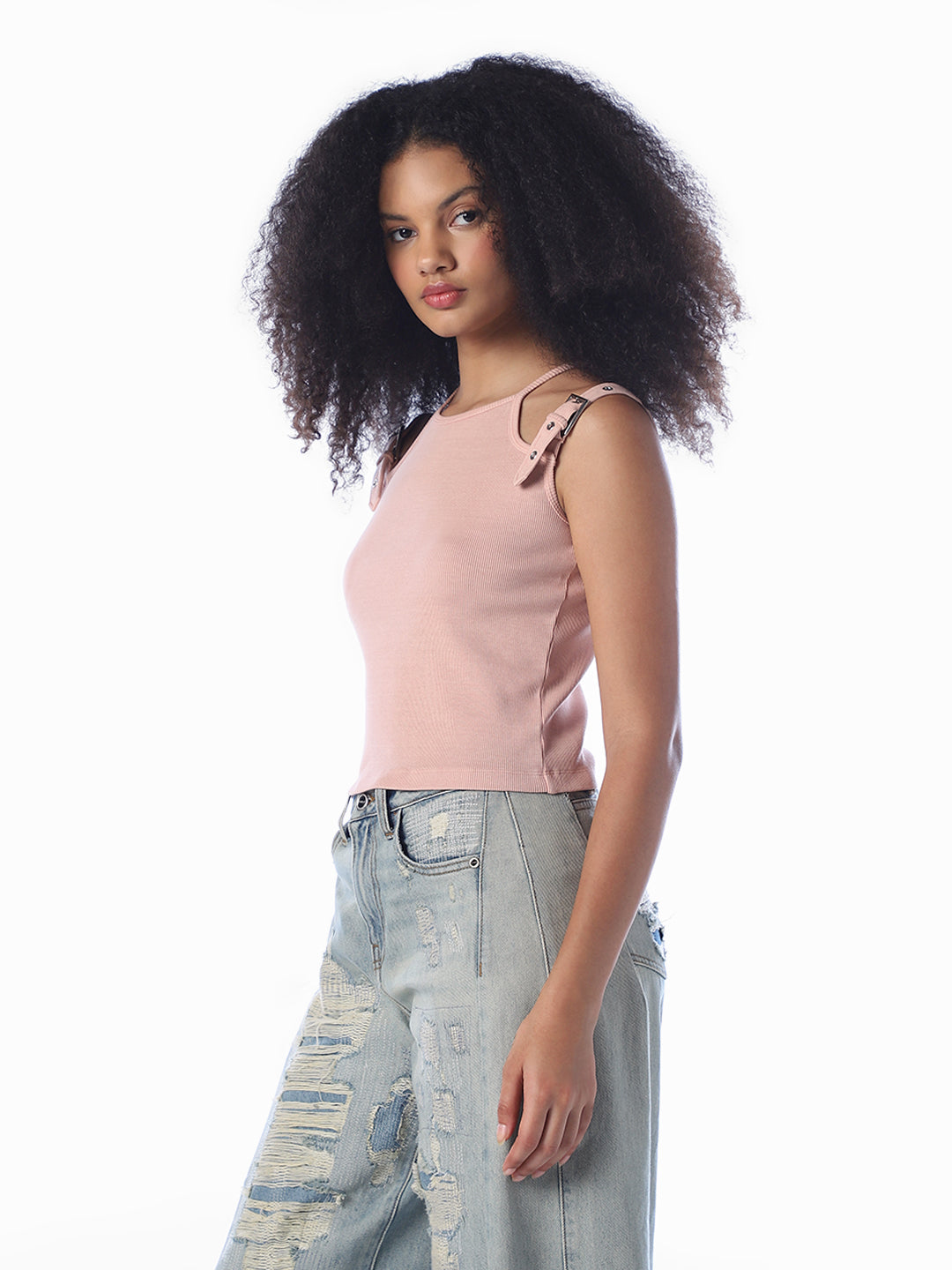 Buckle Detail Ribbed Top