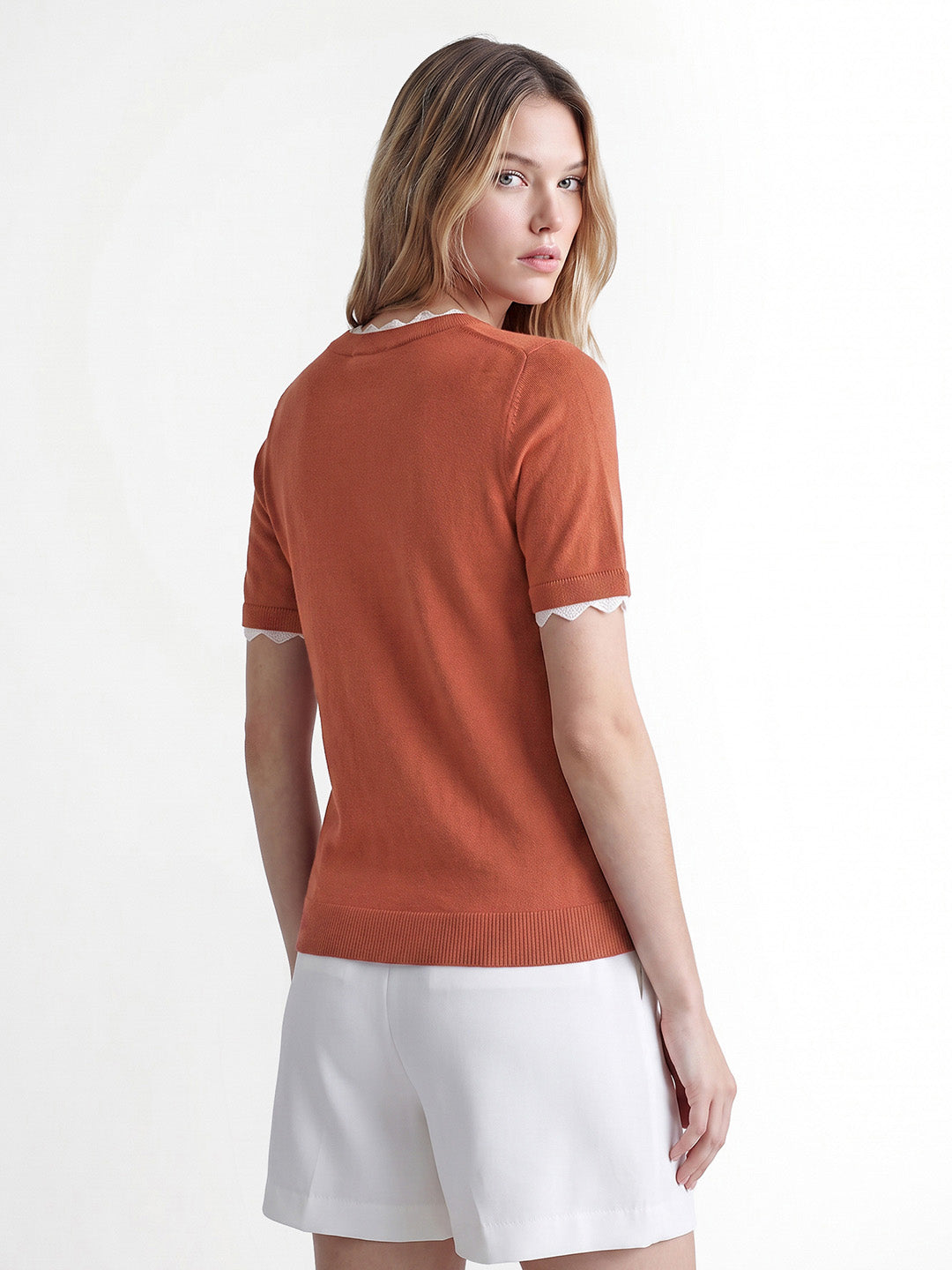 Scalloped Trim Knitted Top
