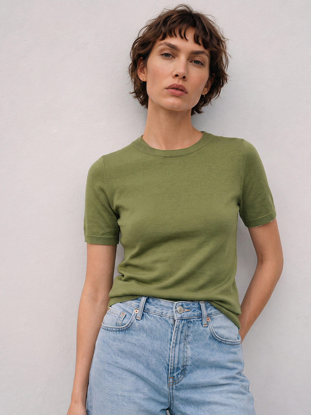 Green Scalloped Trim Knitted Top