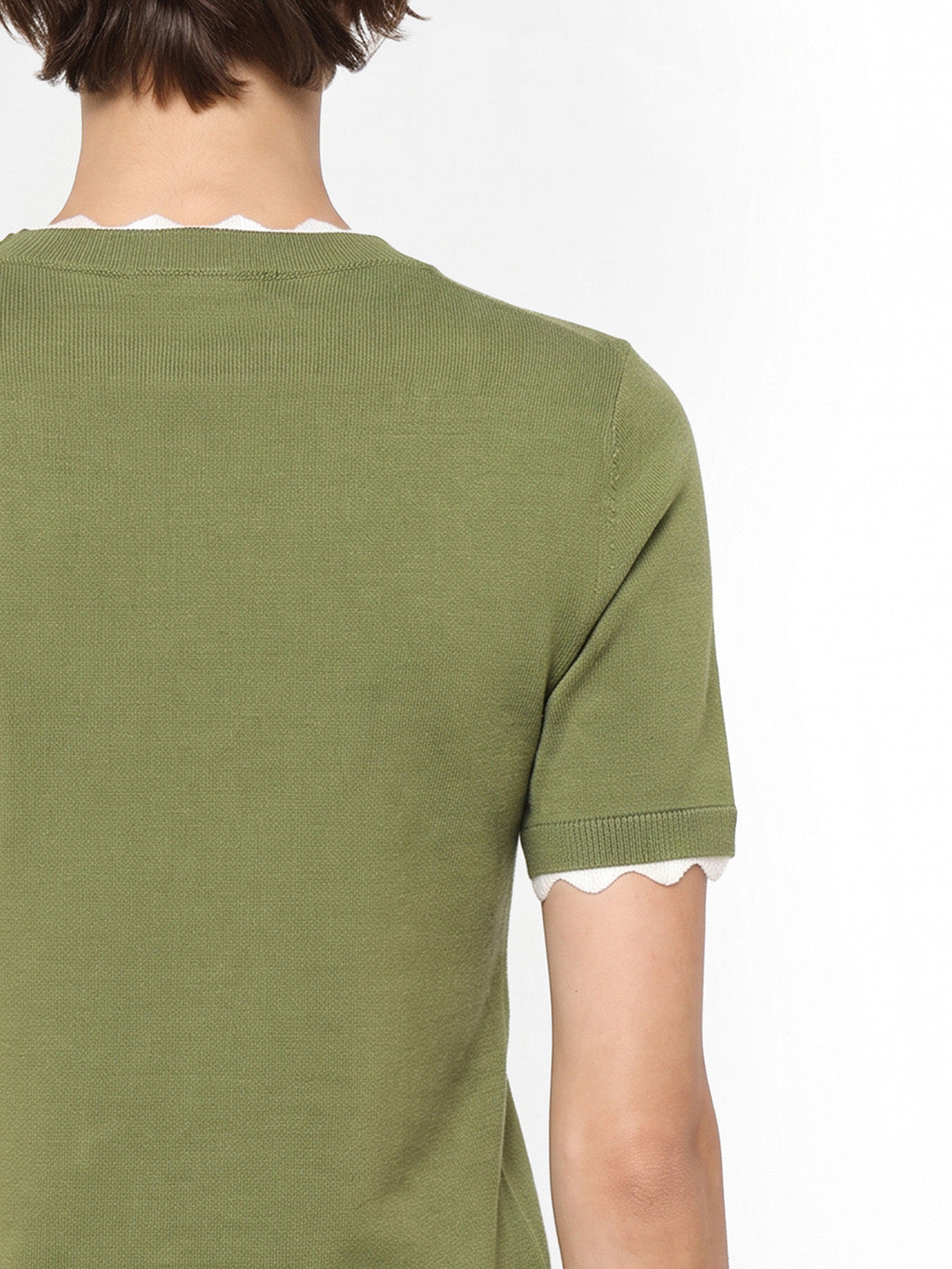Green Scalloped Trim Knitted Top