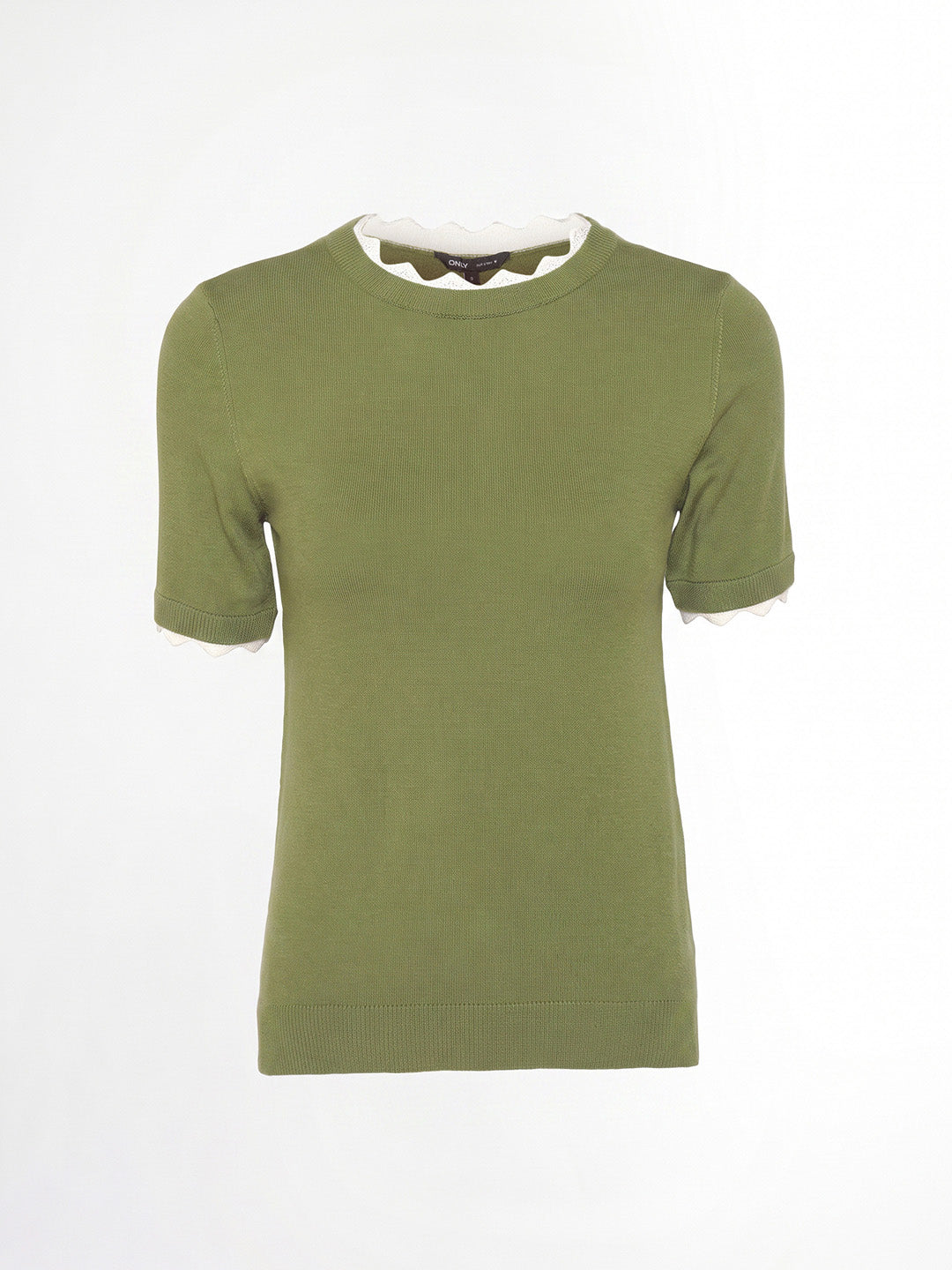 Green Scalloped Trim Knitted Top