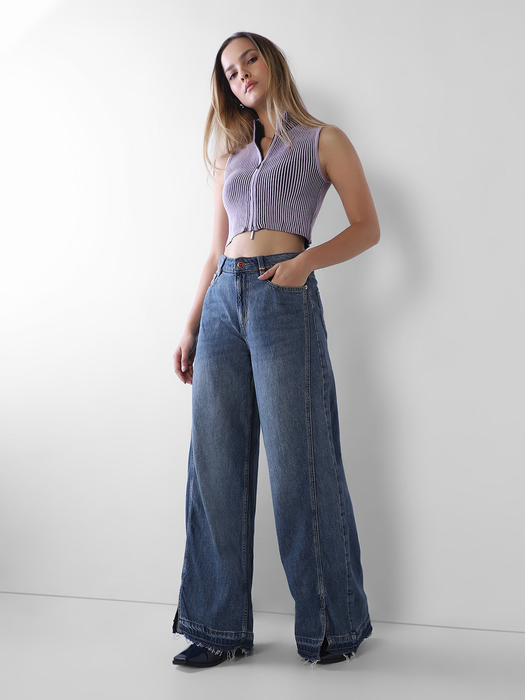Mid Blue Wide Leg Jeans