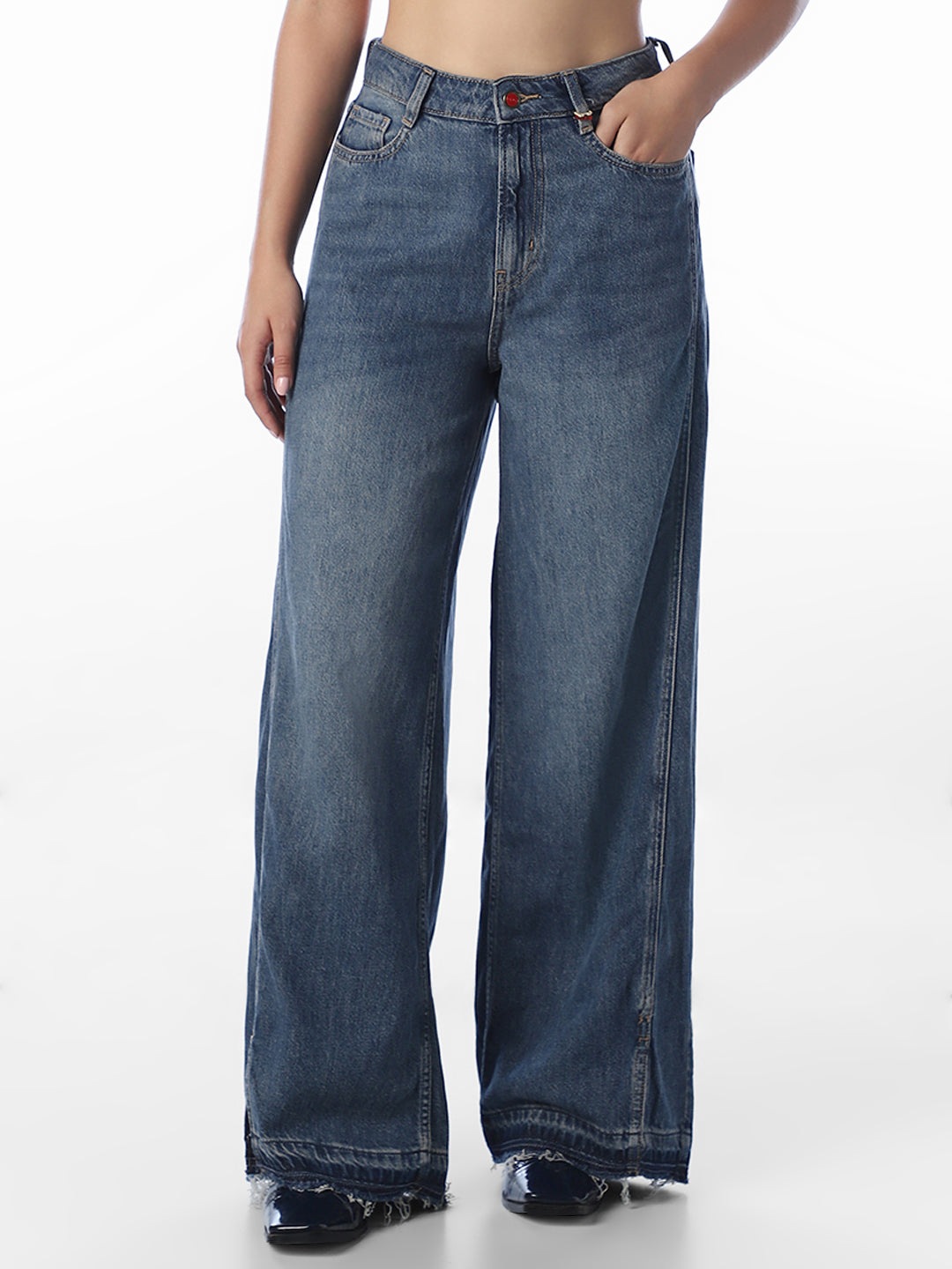 Mid Blue Wide Leg Jeans