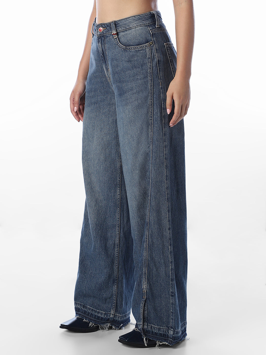 Mid Blue Wide Leg Jeans