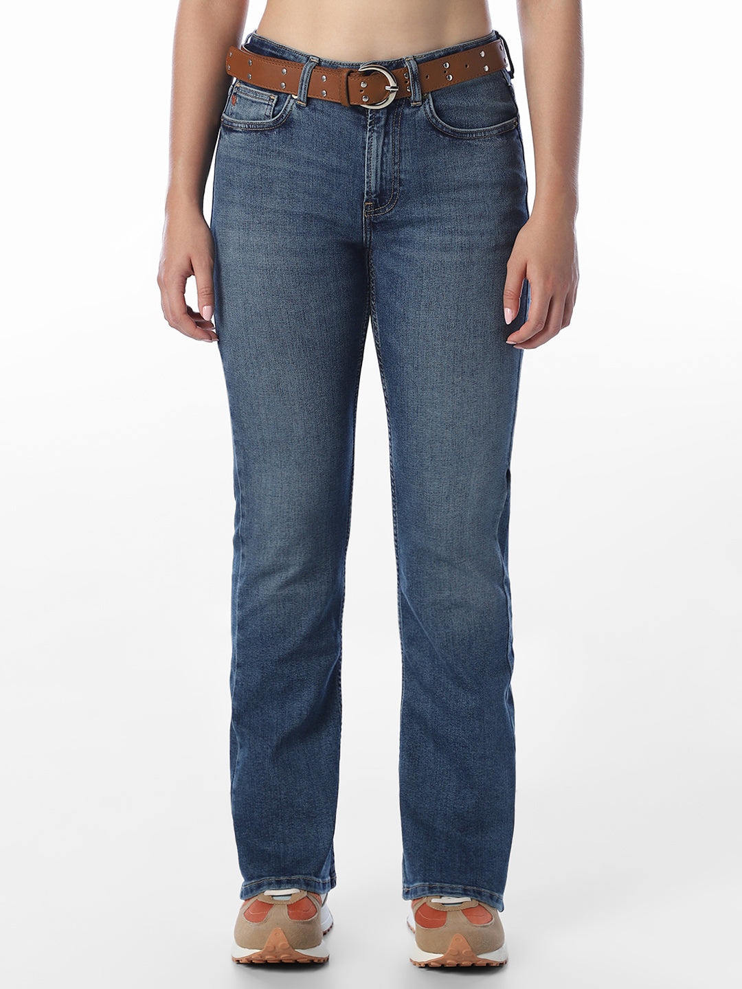 Mid Blue Wash Flared Jeans