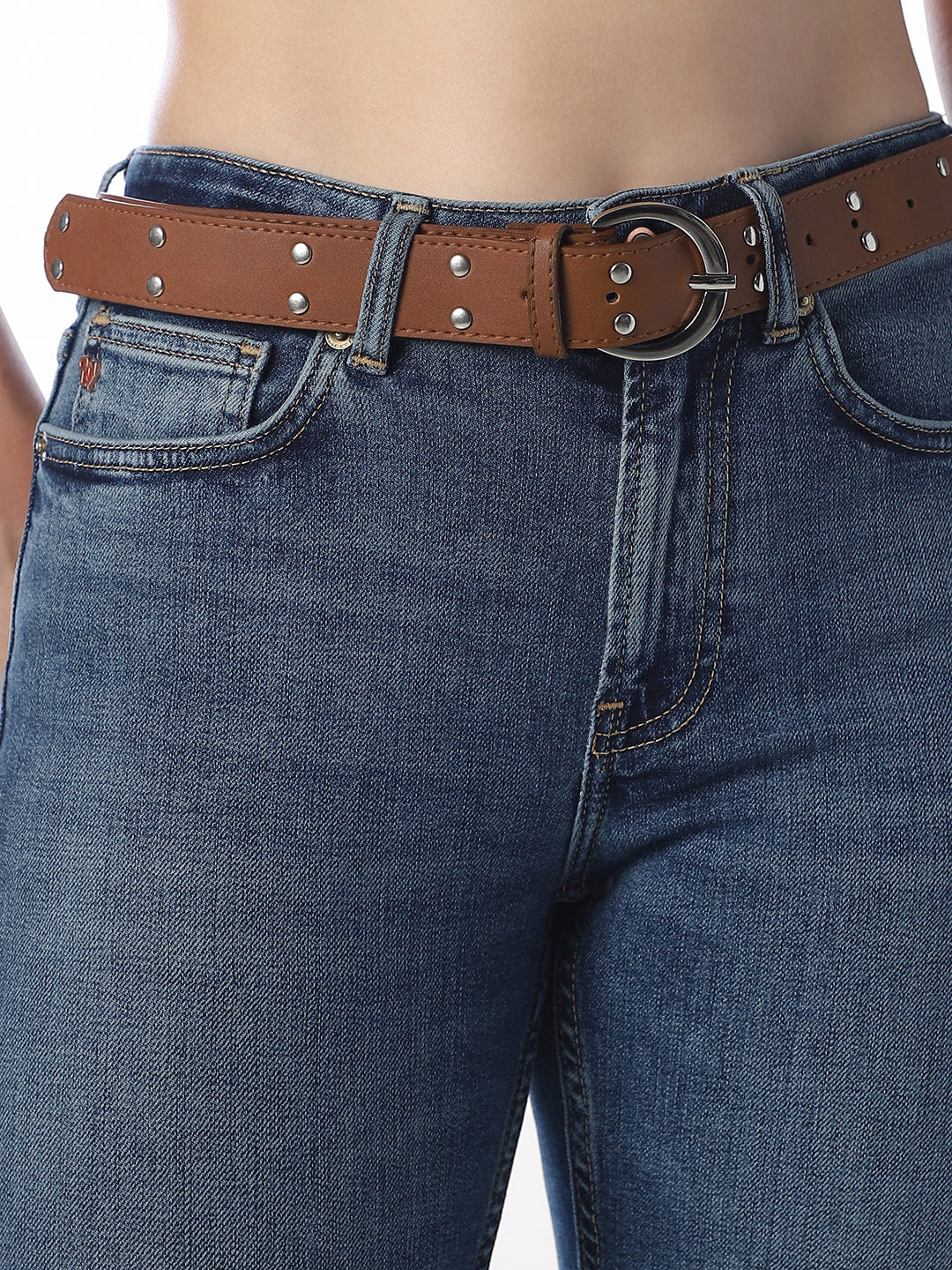 Mid Blue Wash Flared Jeans
