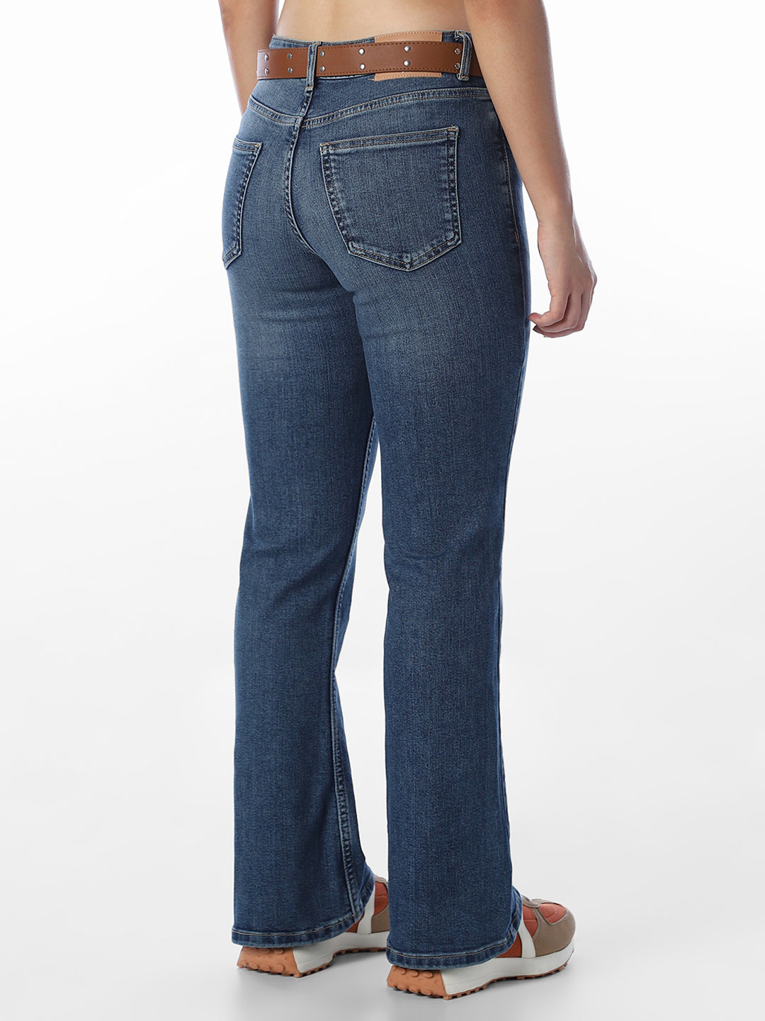 Mid Blue Wash Flared Jeans