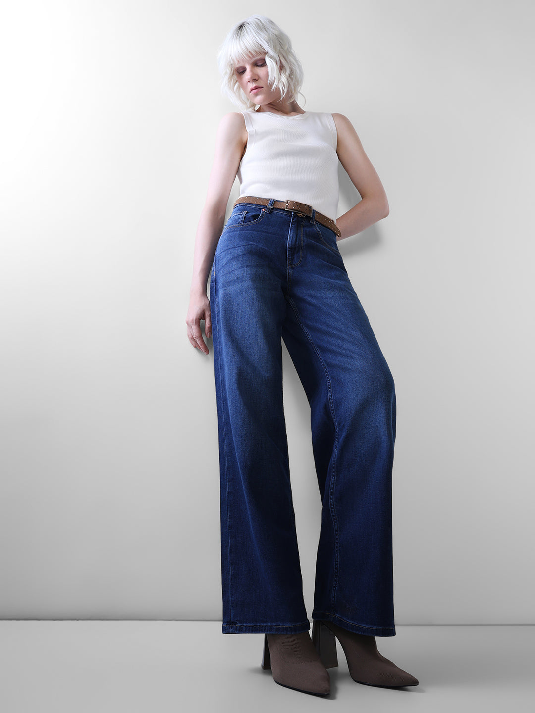 Dark Blue Wide Leg Jeans