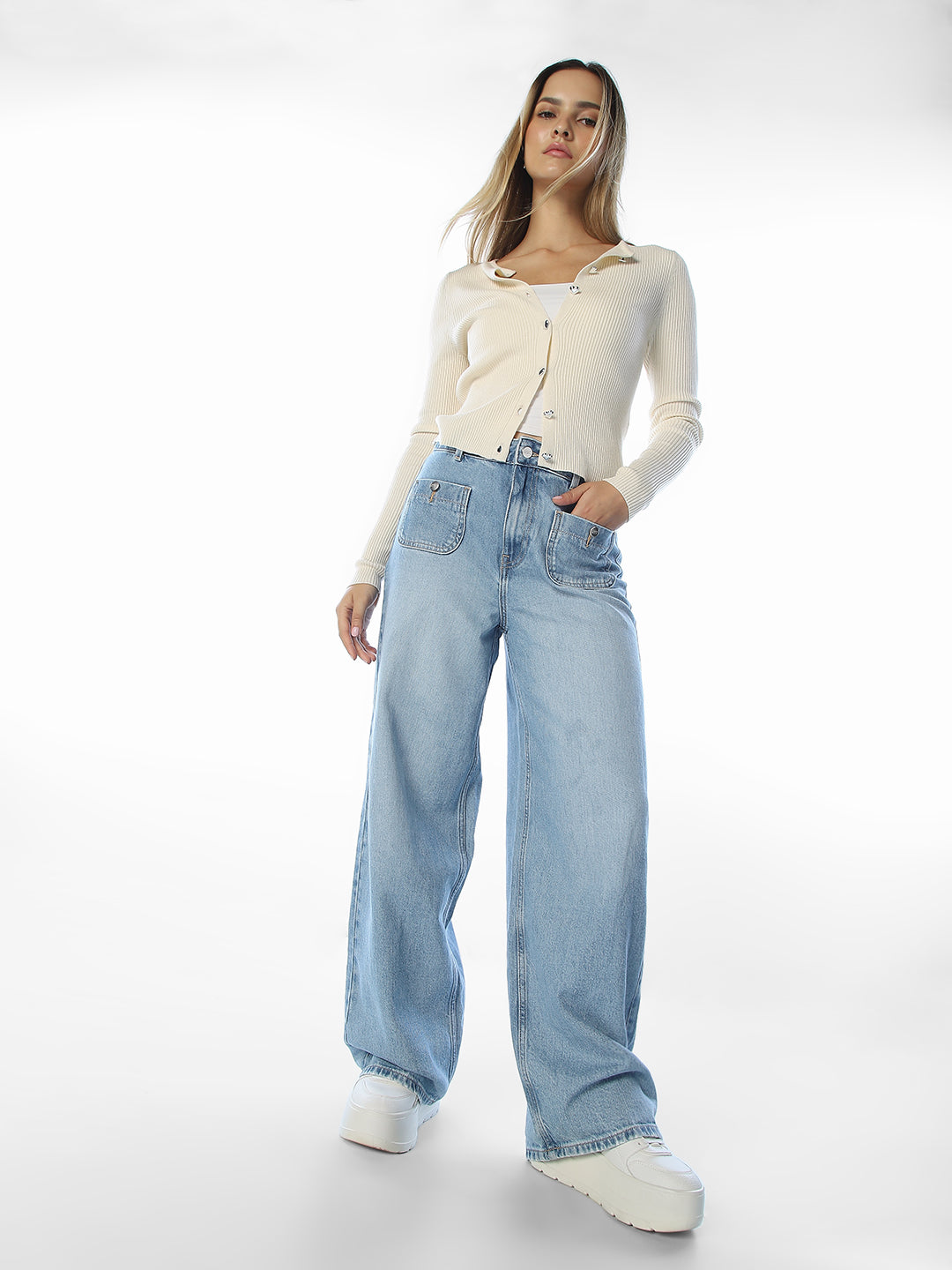 Light Blue High Rise Wide Leg Jeans