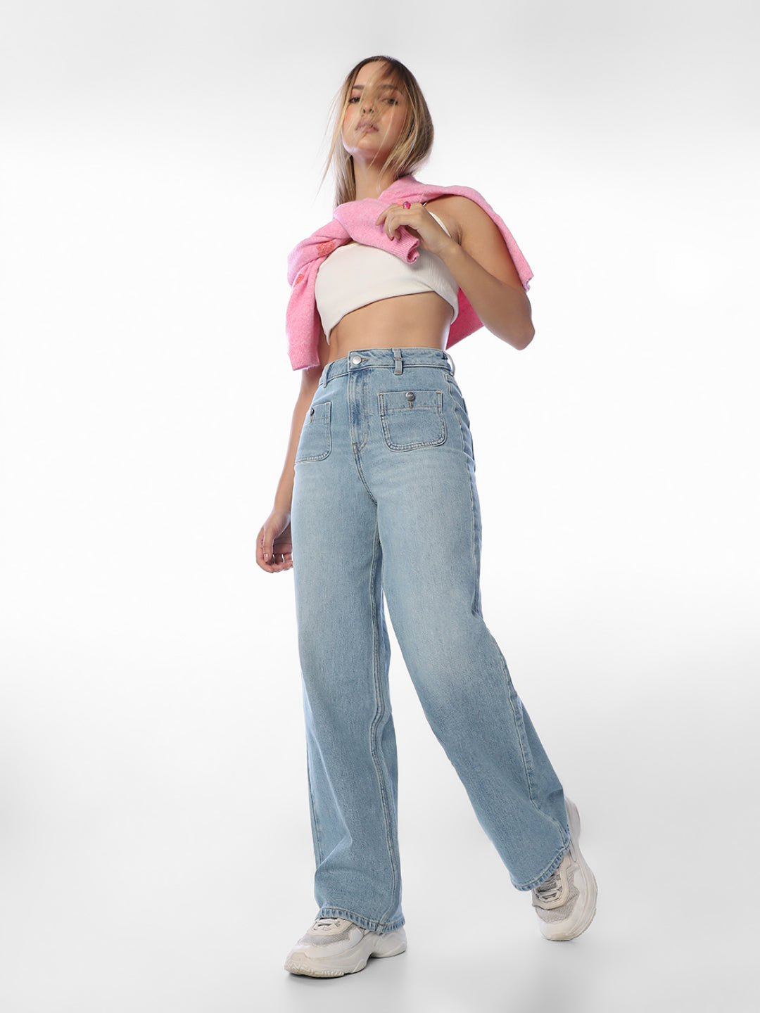 Blue High Rise Wide Leg Jeans