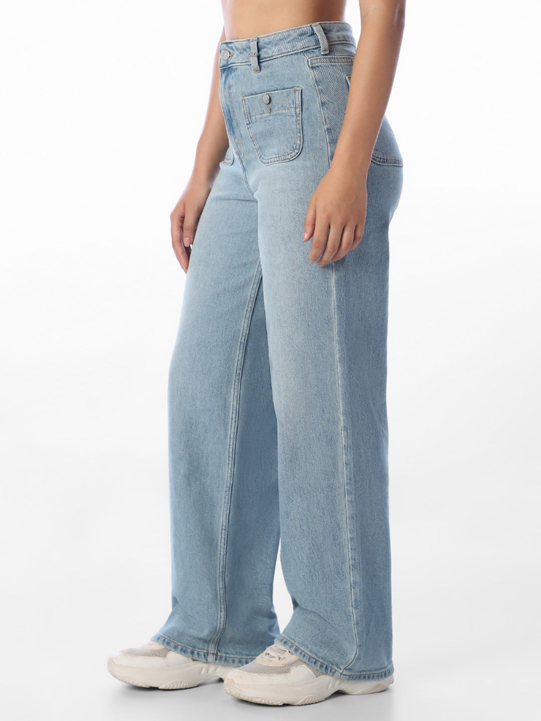 Blue High Rise Wide Leg Jeans