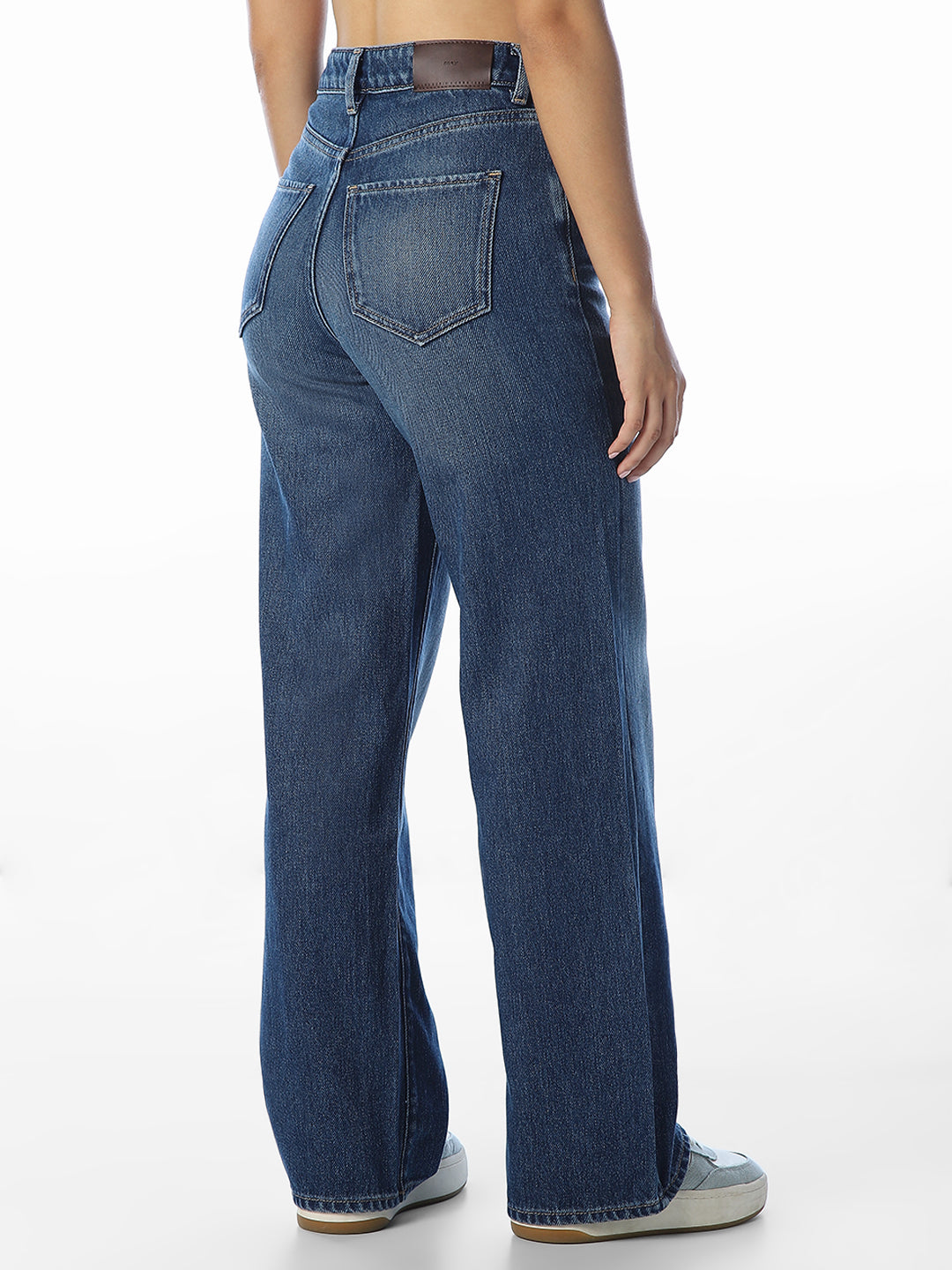 Dark Blue Washed Wide Leg Jeans