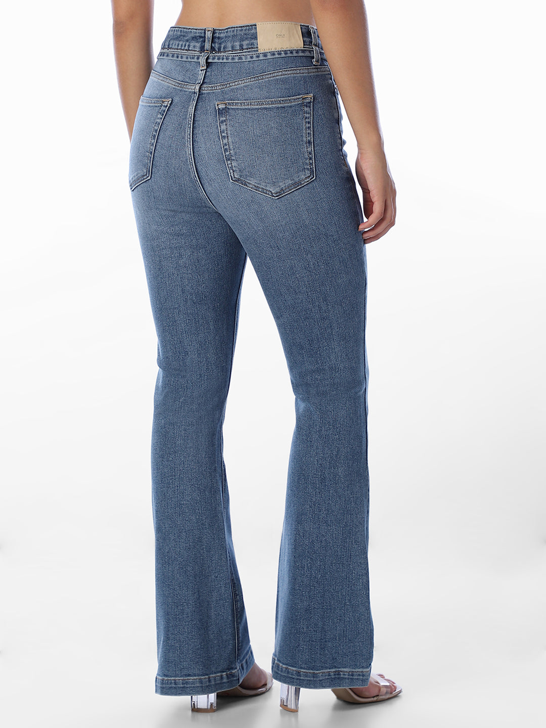 Blue Floral High Rise Flared Jeans