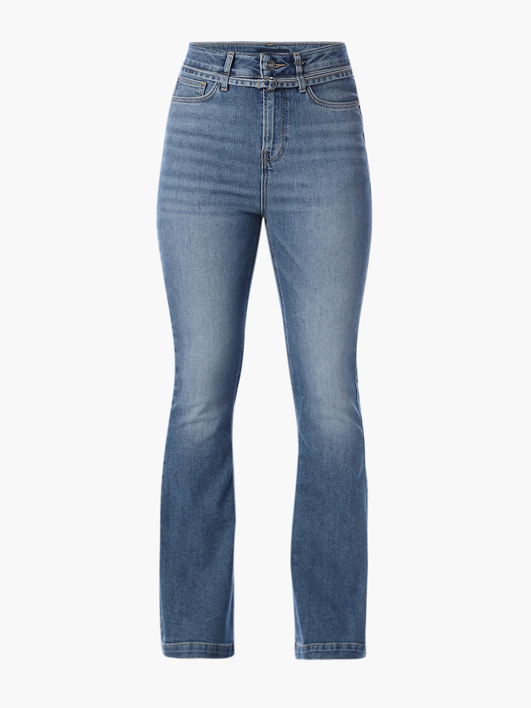 Blue Floral High Rise Flared Jeans