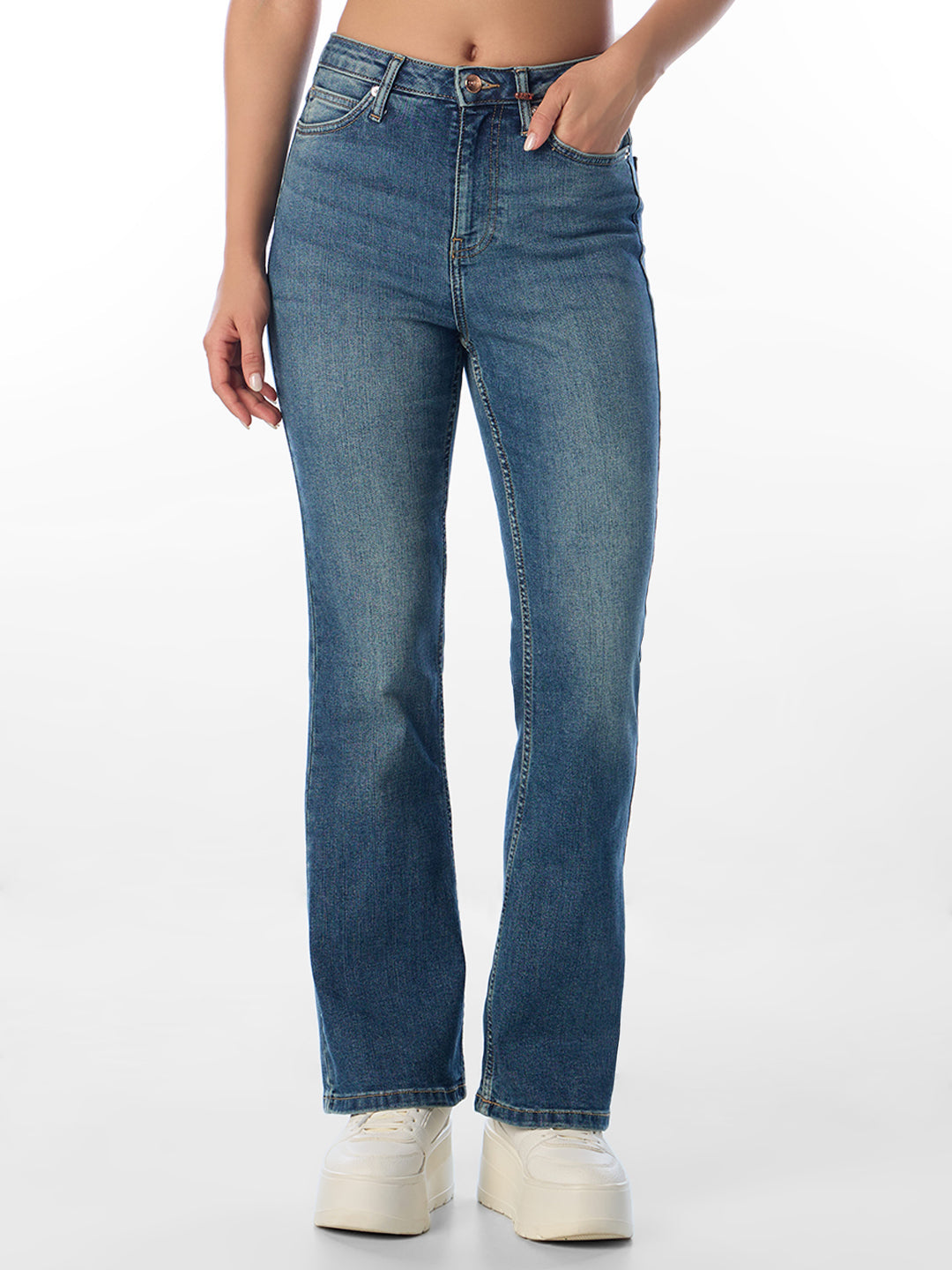 Dark Blue High Rise Flared Jeans