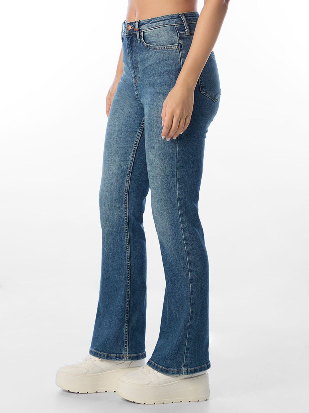 Dark Blue High Rise Flared Jeans