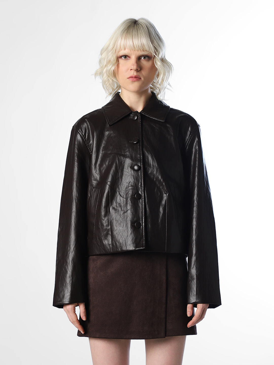 Dark Brown Faux Leather Jacket