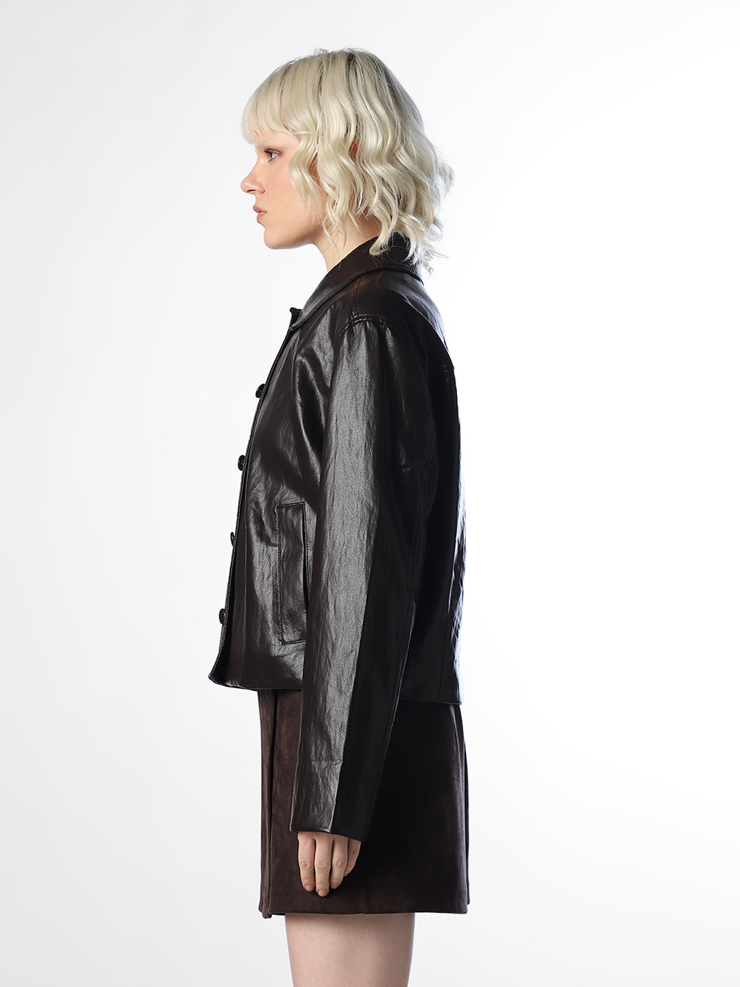 Dark Brown Faux Leather Jacket